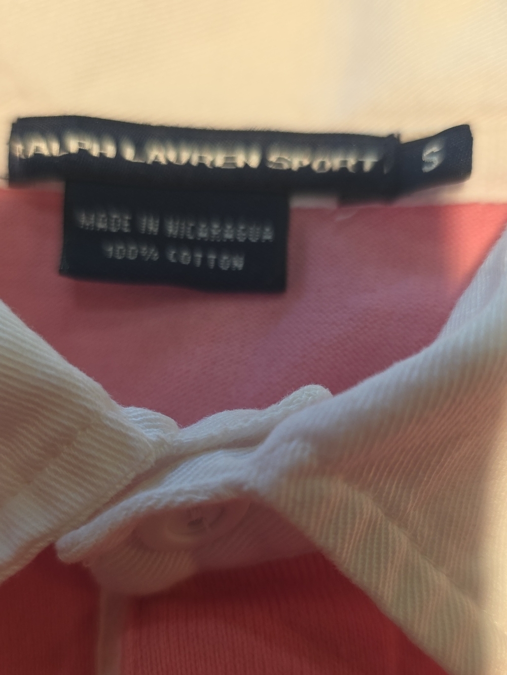 Ralph Lauren Coral Pink Long-Sleeve Rugby Polo with White Collar - Picture 2 of 4